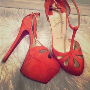 Orange Christian Louboutin Suede Heels